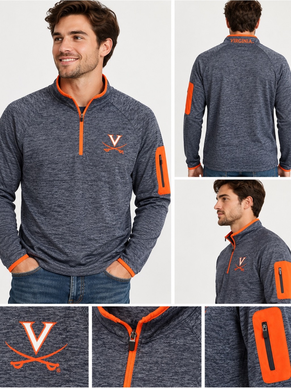 UVA Virginia Cavaliers Colosseum Men’s M Quarter Zip Pullover Navy Orange